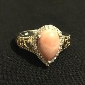 New* Pink opal & CZ in silver w/ gold overlay sz 9
